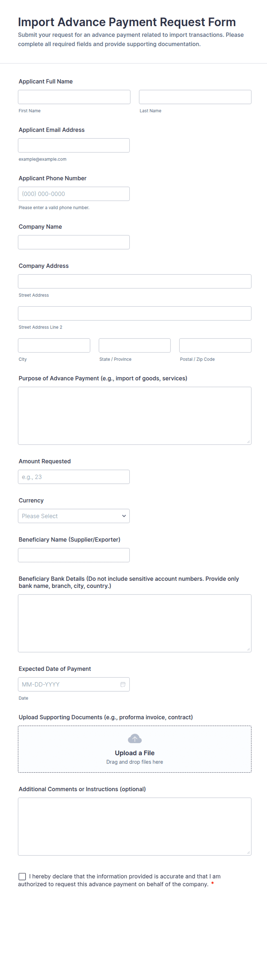 Import Advance Payment Request Form Template | Jotform