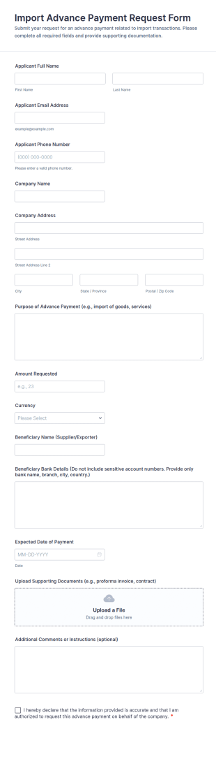 Import Advance Payment Request Form Template