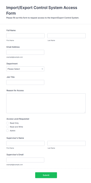 ImportExport Control System Access Form Template