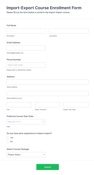 Import Export Course Enrollment Form Template