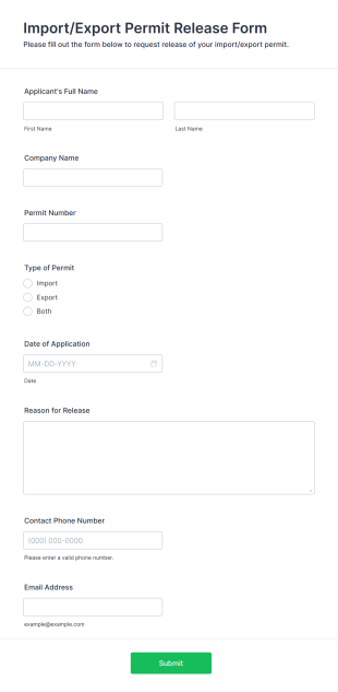 Import/Export Permit Release Form Form Template