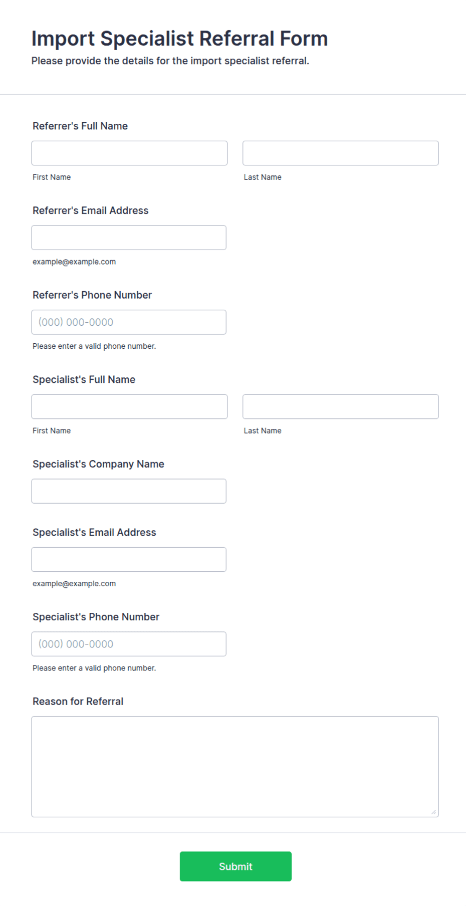 Import Specialist Referral Form Template | Jotform