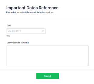 Important Dates Reference Form Template