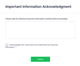 Important Information Acknowledgment Form Template