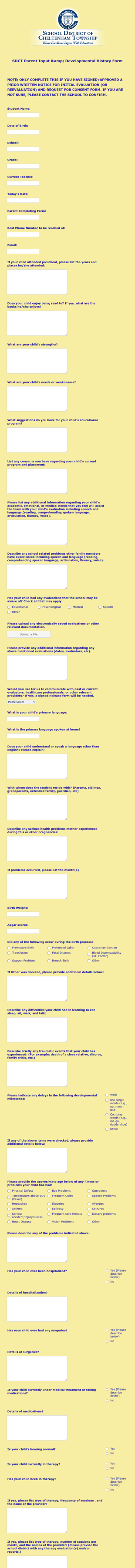 Imported Form Sdct Parent Input And Developmental History Form