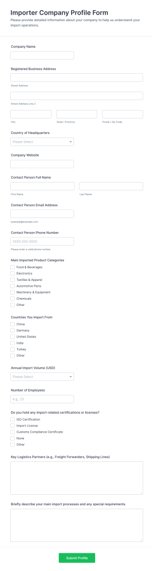 Importer Company Profile Form Template