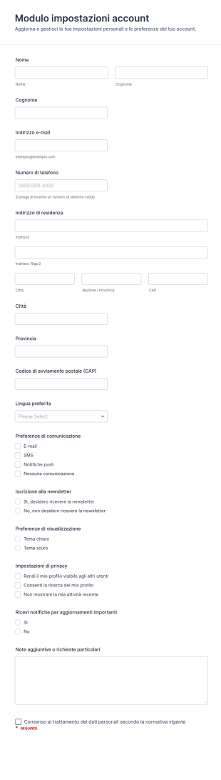 Impostazioni Account Form