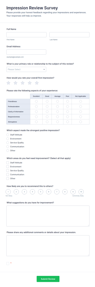 Impression Review Survey Form Template