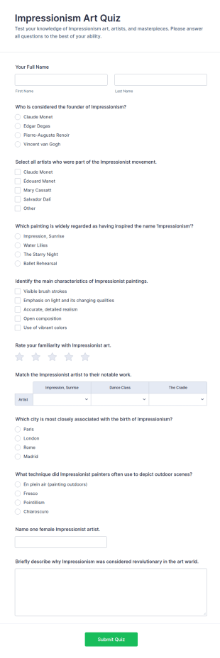 Impressionism Art Quiz Form Template