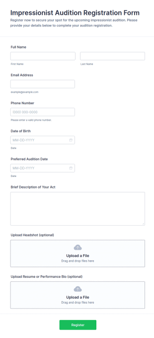 Impressionist Audition Registration Form Template