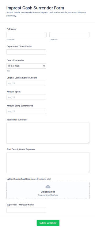 Imprest Cash Surrender Form Template
