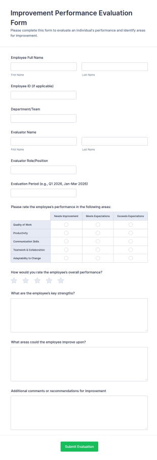 Improvement Performance Evaluation Form Template