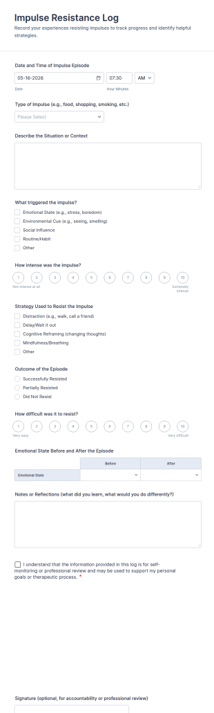 Impulse Resistance Log Form Template