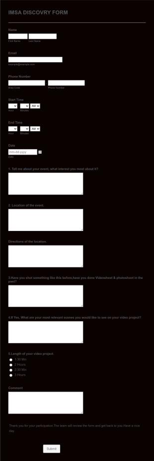 Imsa Discovery Form Template