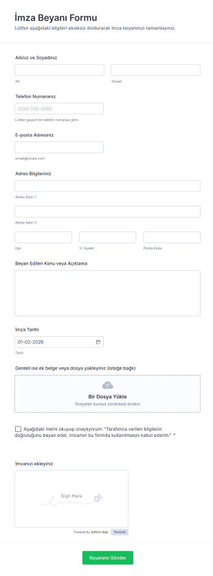 İmza Beyanı Form Template
