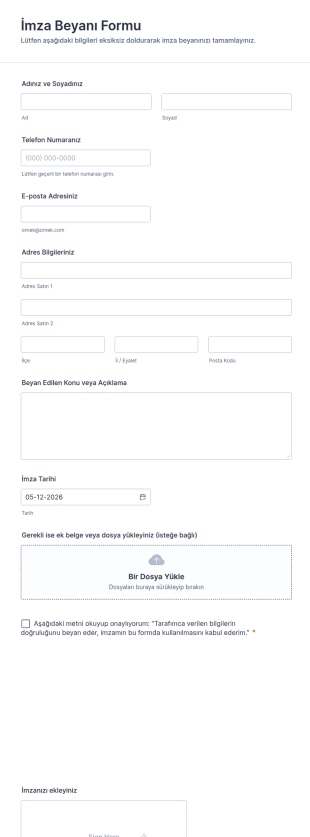 İmza Beyanı Form Şablonu