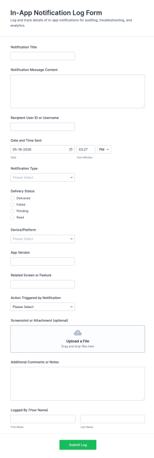 In App Notification Log Form Template