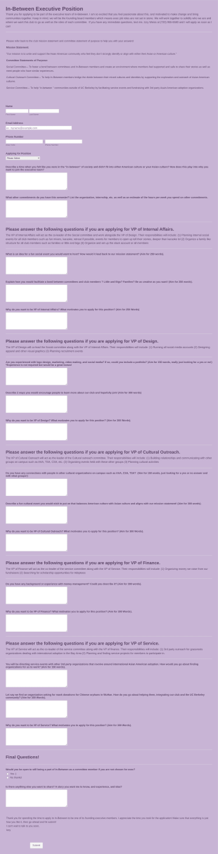 In Between Executive Board Form Template