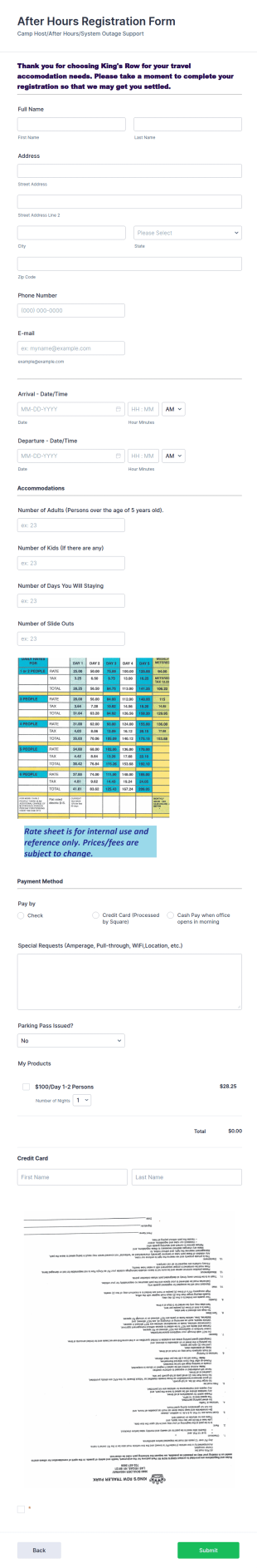 After Hours Park Registration Form Template
