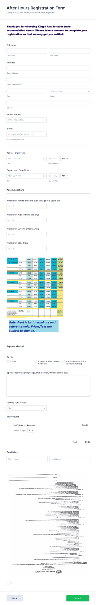 After Hours Park Registration Form Template