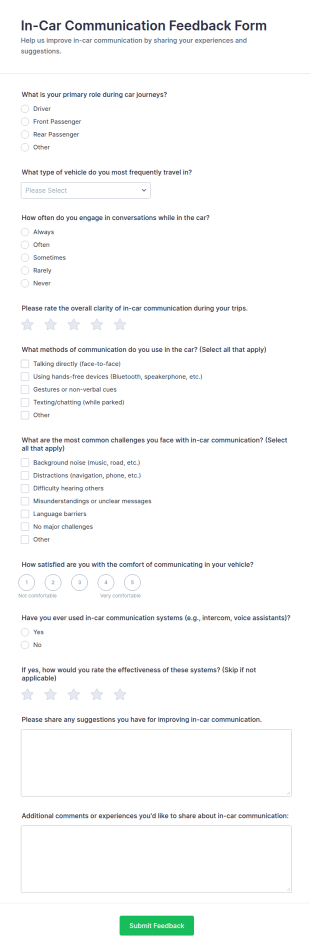 In Car Communication Feedback Form Template