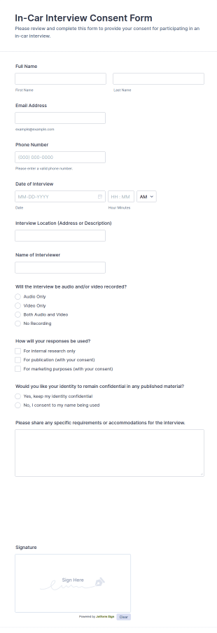 In Car Interview Consent Form Template
