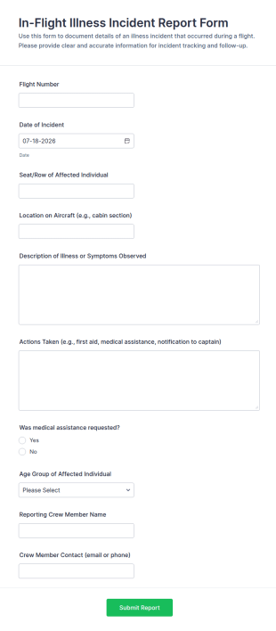 In Flight Illness Incident Report Form Template