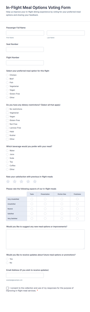 In Flight Meal Options Voting Form Template