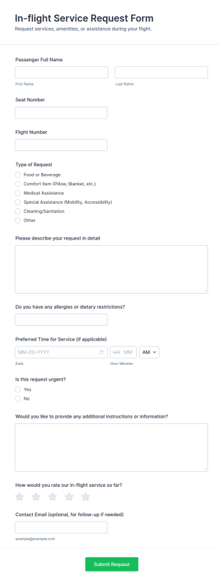 In Flight Service Request Form Template