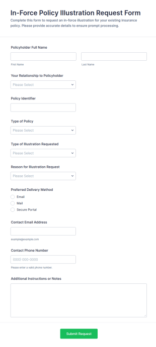 In Force Policy Illustration Request Form Template