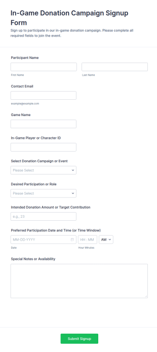 In Game Donation Campaign Signup Form Template