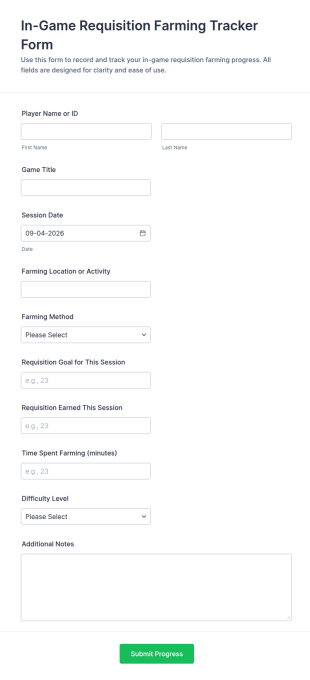 In Game Requisition Farming Tracker Form Template