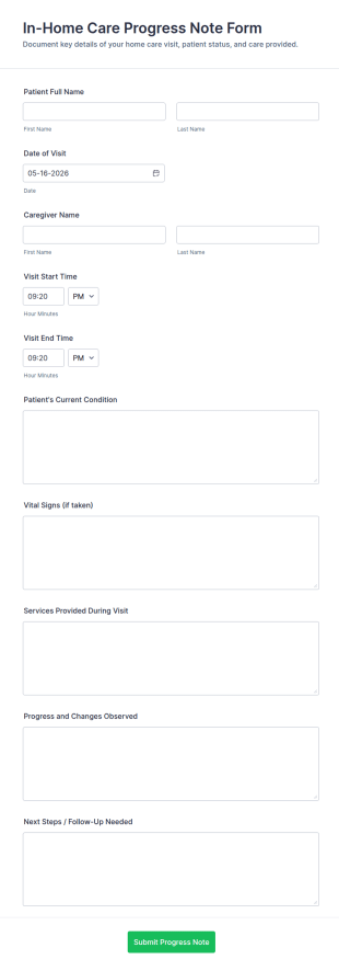 In Home Care Progress Note Form Template