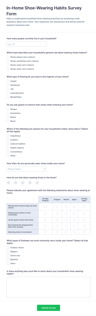 In Home Shoe Wearing Habits Survey Form Template