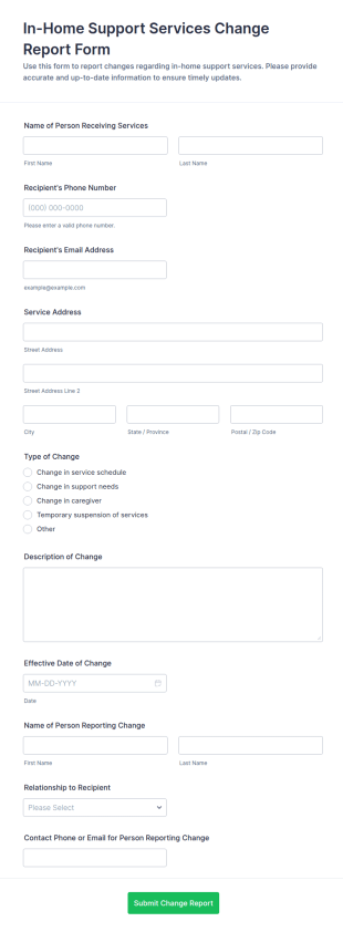 In Home Support Services Change Report Form Template