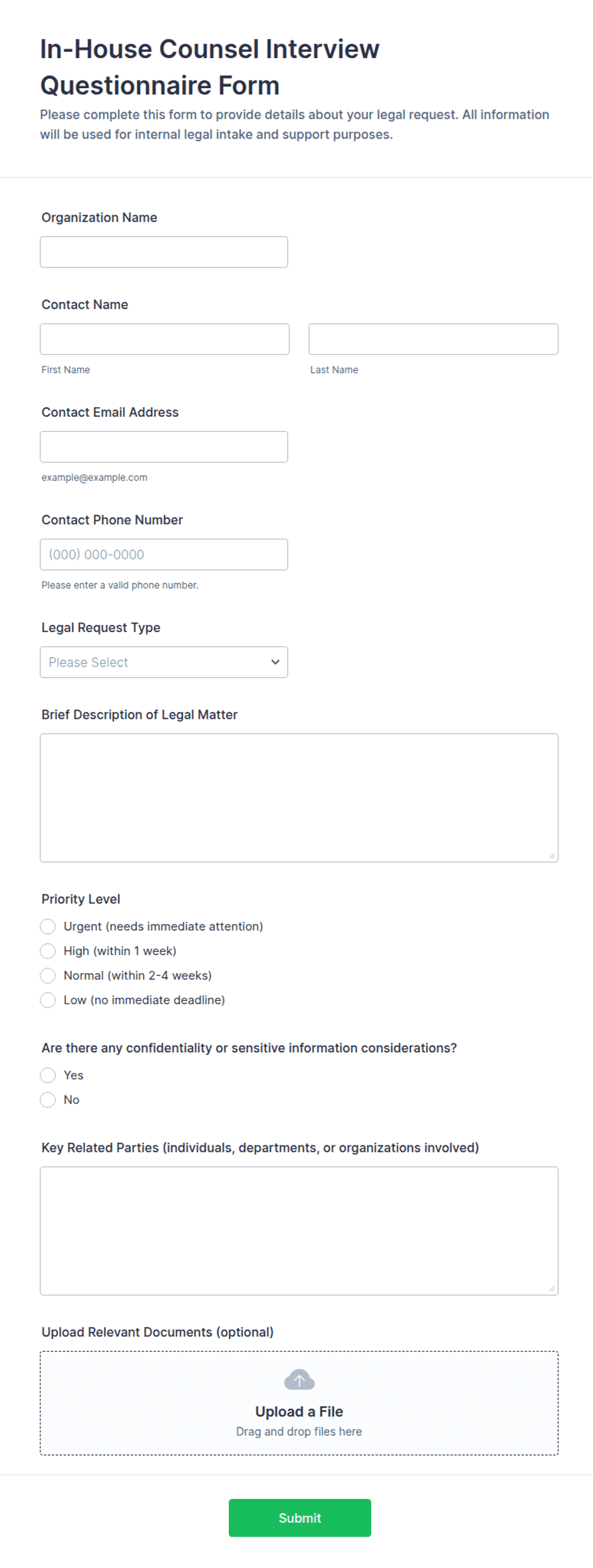 In-House Counsel Interview Questionnaire Form Template | Jotform