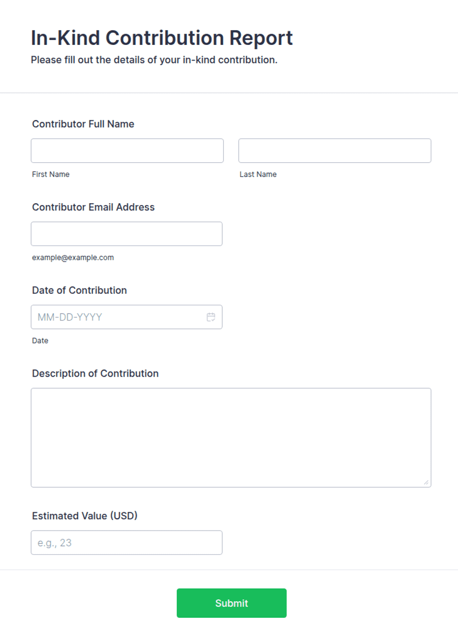 In-Kind Contribution Report Form Template | Jotform