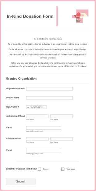 In Kind Donation Form Template