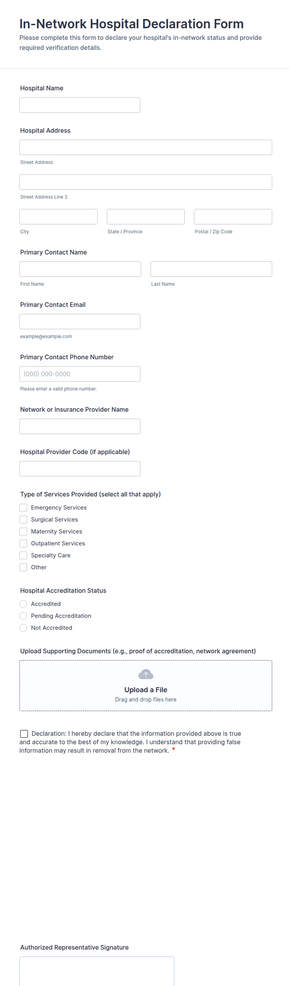 In-Network Hospital Declaration Form Template | Jotform