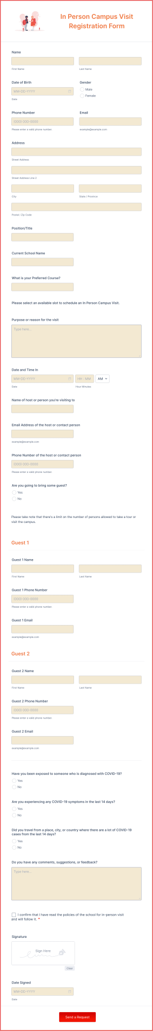 In Person Campus Visit Registration Form Template