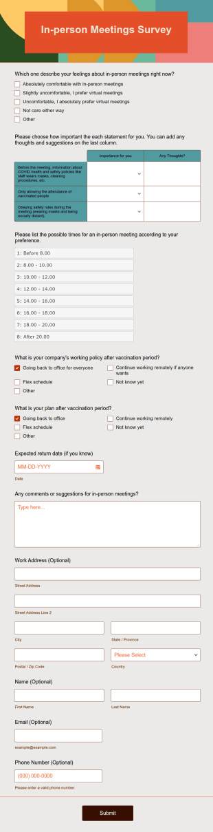 In Person Meetings Survey Form Template