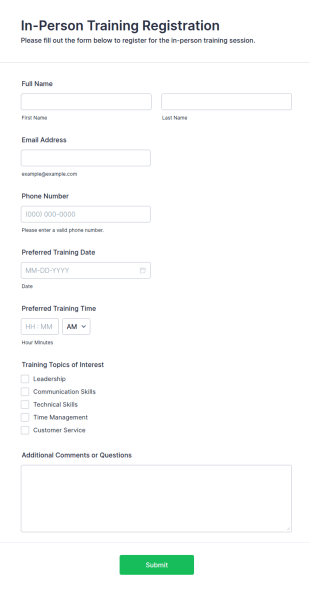 In Person Training Registration Form Template