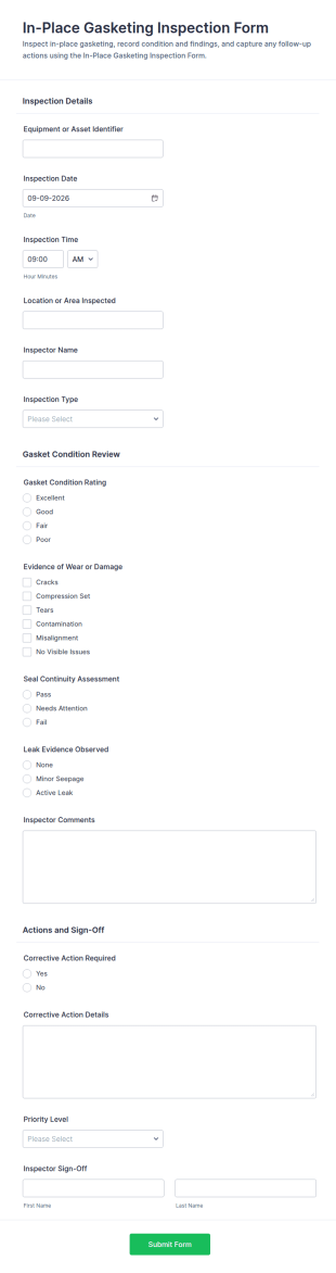 In Place Gasketing Inspection Form Template