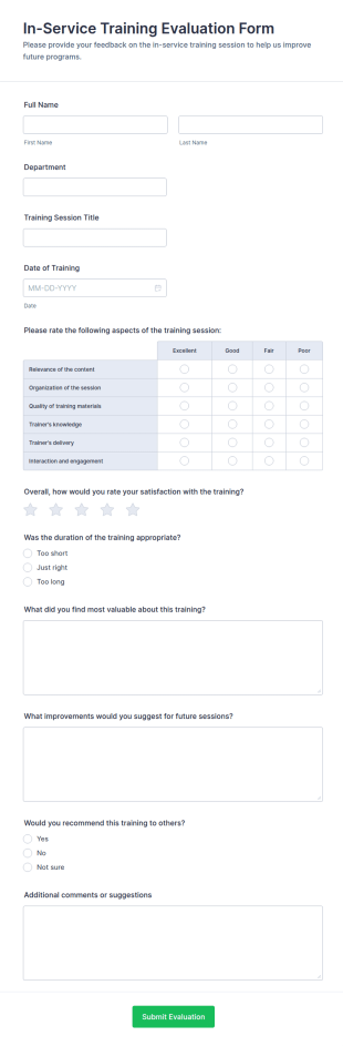 In Service Training Evaluation Form Template