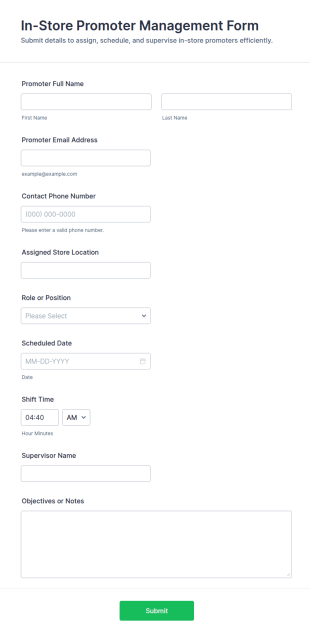 In Store Promoter Management Form Template