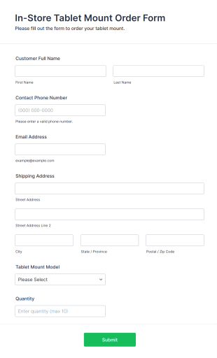In Store Tablet Mount Order Form Template
