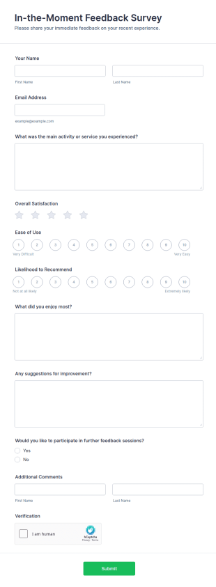 In The Moment Feedback Survey Form Template