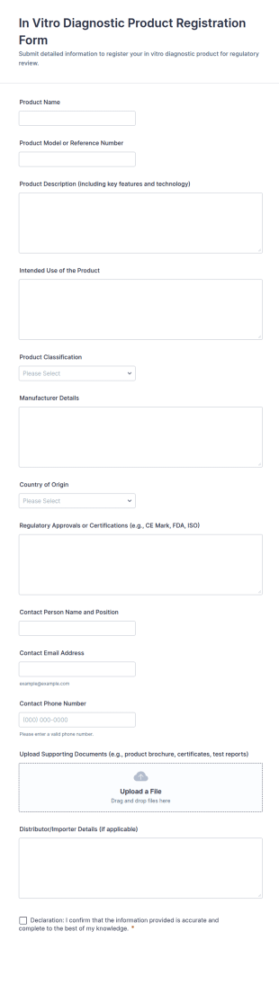 In Vitro Diagnostic Product Registration Form Template