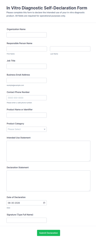 In Vitro Diagnostic Self Declaration Form Template