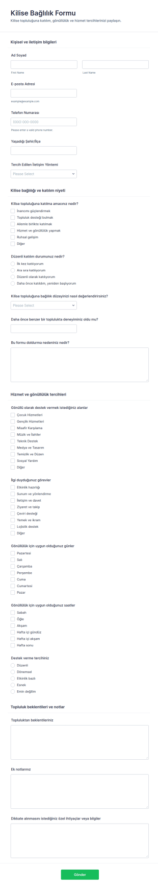 İnanç Bağlılık Form Şablonu